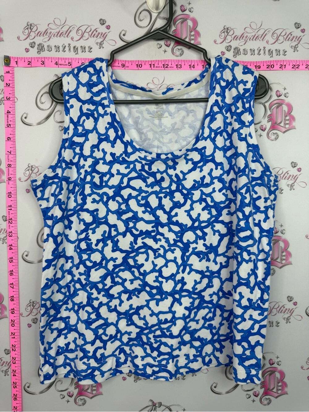 TABI tank top coral 🪸 Blue & White Abstract Print Sleeveless Tank Top